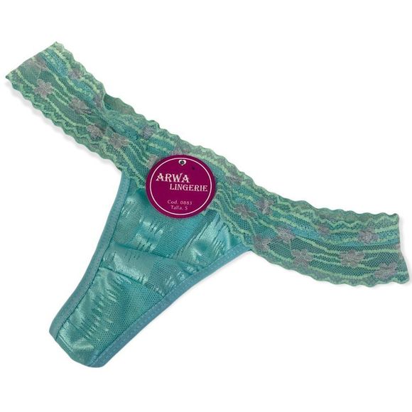 Arwa Lingerie Women's size Small Aqua Blue Lace Thong sheer Panty - Picture 2 of 5